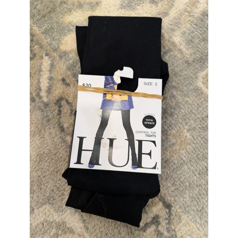 Hue Black Control Top Tights Sz 2 NIB NEW